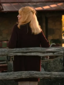 Back view of the burgundy Dutton Ranch Beth Dutton Burgundy Cardigan revealing the full design of this iconic Beth Dutton ranch style piece