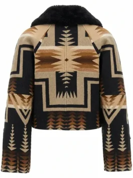 Dutton Ranch Beth Dutton Western Print Jacket back view highlighting professional southwestern geo patterns and luxury full sleeves.