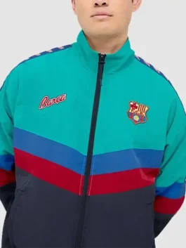 FC Barcelona Jacket Model Front Closeup Look