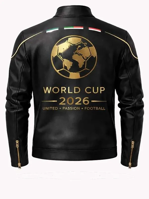 FIFA World Cup 2026 Black Leather Jacket Back View