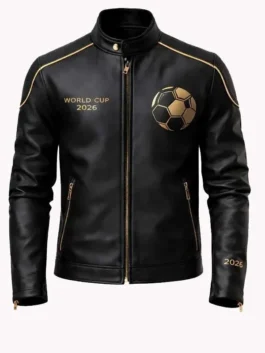 FIFA World Cup 2026 Black Leather Jacket Front View