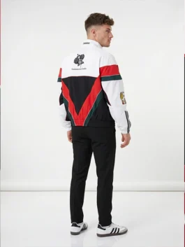 Willy Chavarria x Adidas Mexico Jacket highlighting professional lifestyle paneling and luxury full length sleeves.