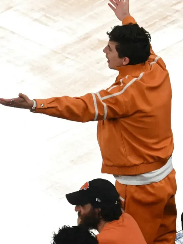 Finals Timothee Chalamet Orange Jacket View Back Side