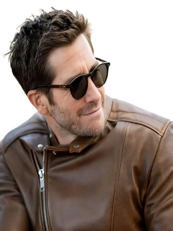 In The Grey Jake Gyllenhaal Leather Jacket Close-Up View