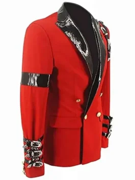 Side view of the red Michael Jackson Award Ceremony Red Blazer capturing the full silhouette of this iconic King of Pop award night piece