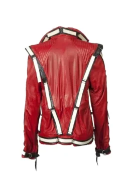 Red with black and white accents Michael Jackson Bad Tour Thriller Jacket celebrating the King of Pop's legendary Bad Tour era