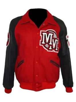 Front view of the red and black Michael Jackson Mickey Mouse Jacket putting the bold Mickey Mouse x Michael Jackson design on full display