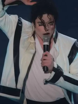 Classic white Michael Jackson Thriller White Leather Jacket celebrating the most iconic music video moment in pop culture history