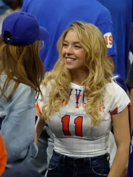 NBA Finals Sydney Sweeney Knicks Jersey showcasing professional casual tailoring and luxury sport fabric.