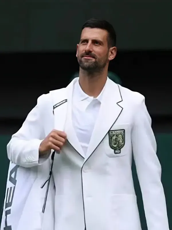 Iconic white Novak Djokovic Wimbledon White Blazer honoring the legendary Wimbledon legacy of Novak Djokovic at the 2026 championship