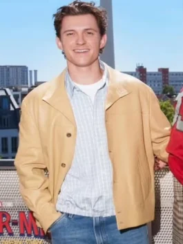 Spiderman Berlin Photocall Tom Holland Jacket front view highlighting professional tailoring and luxury utility pockets.