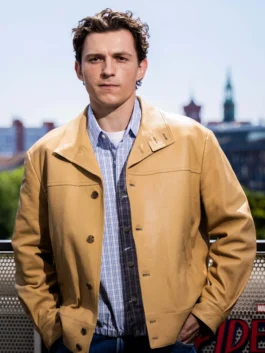 Spiderman Berlin Photocall Tom Holland Jacket highlighting professional sleeve alignment and luxury smart casual fit.