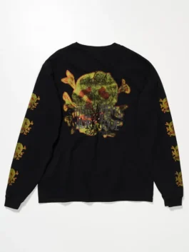 Stussy x OL Skull Long Sleeve Tee back view showcasing professional skull graphics and luxury full length sleeves.