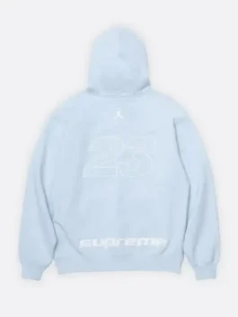 Supreme x Jordan Zip Up Hooded Sweatshirt blue edition showcasing professional casual tailoring and luxury cozy core.