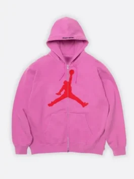 Supreme x Jordan Zip Up Hooded Sweatshirt front view in professional premium fleece with a luxury hooded collar.