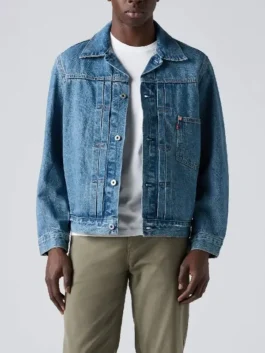 Type I Denim Jacket in professional blue washed denim with a luxury shirt style collar finish.