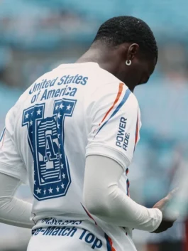 Nike X VAA USA Pre Match Jersey in professional white polyester with a luxury round neck collar finish.