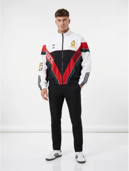Willy Chavarria x Adidas Mexico Jacket featuring a professional zipper closure and luxury black and white finish.