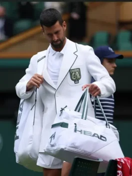 Classic white Novak Djokovic Wimbledon White Blazer celebrating Novak Djokovic's iconic presence at the 2026 Wimbledon championship