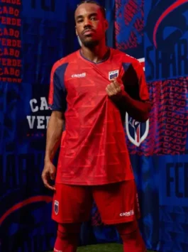World Cup 2026 Cabo Verde Third Jersey in professional red polyester with a luxury V neck collar finish.