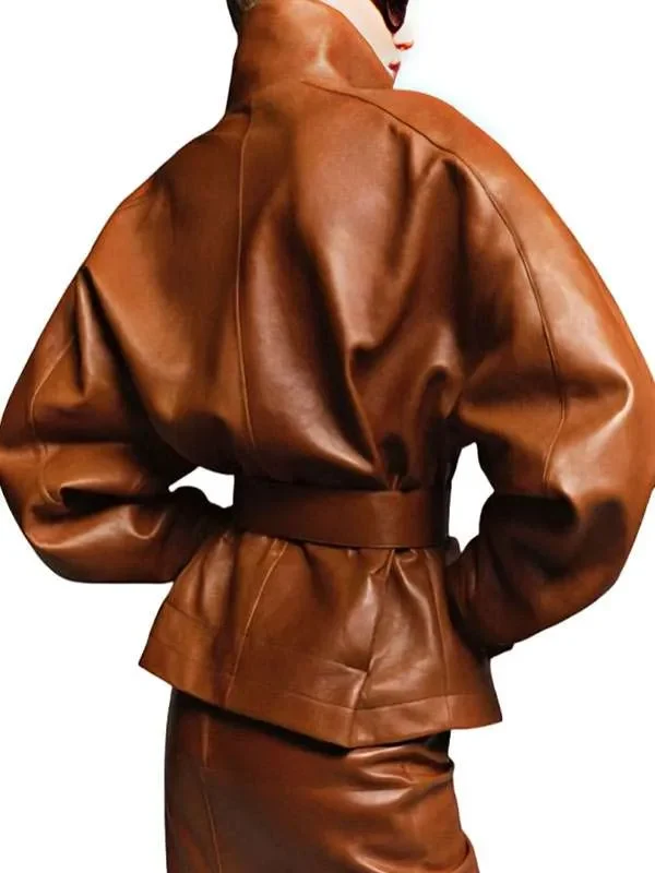 Zendaya Dune 3 Movie Brown Leather Jacket Back View