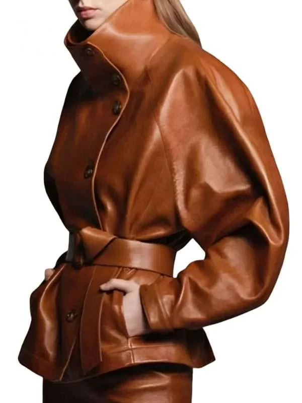 Zendaya Dune 3 Movie Brown Leather Jacket Side View