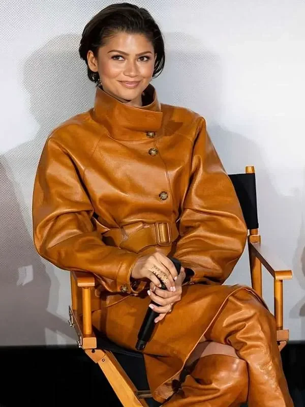 Zendaya Dune 3 Movie Brown Leather Jacket View Look