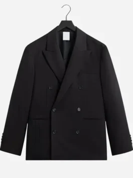 Front view of the black Adidas Kith Lionel Messi Football Suiting Jacket putting the Adidas x Kith x Messi vision on display