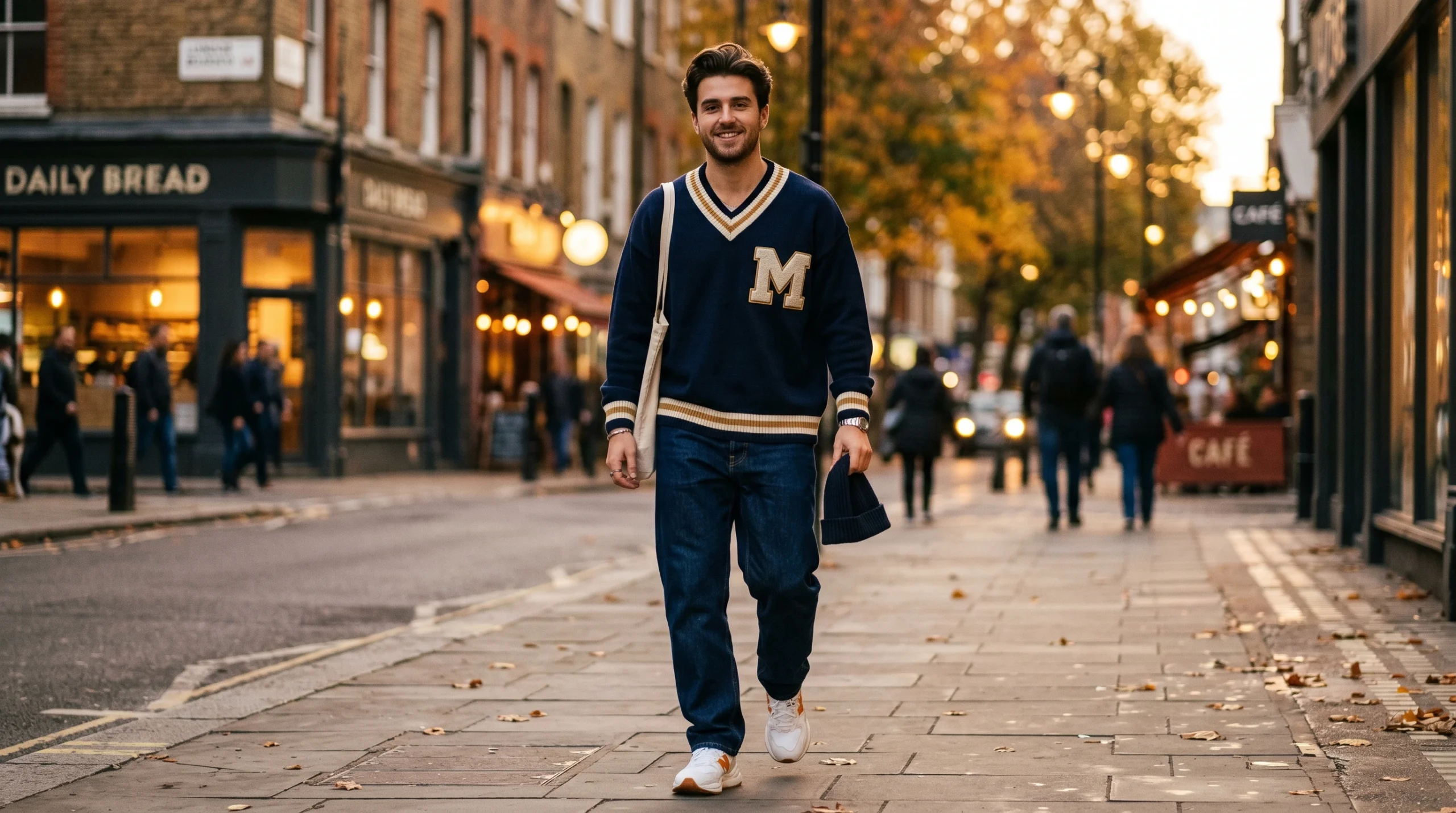 Oversized Striped Varsity Sweater Mens V Neck Streetwear Style