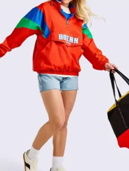 Pokémon Hoenn Starter Jacket front view featuring a professional half zipper closure and luxury orange colorway.