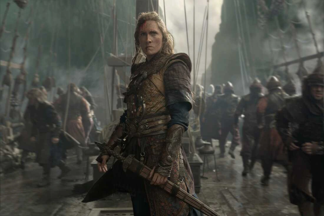 House of the Dragon Season 3 Battle of the Gullet Episode 1 warrior woman in battle armor on warship deck during deadliest naval engagement in Westeros history