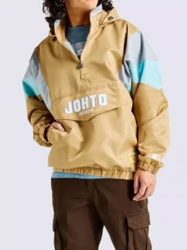 Pokemon Johto Region Starter Jacket in professional gold polyester with a luxury hooded collar finish.