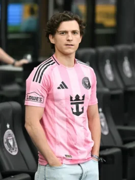 Pink Tom Holland Inter Miami Jersey spotted on Tom Holland supporting Inter Miami in true fan style