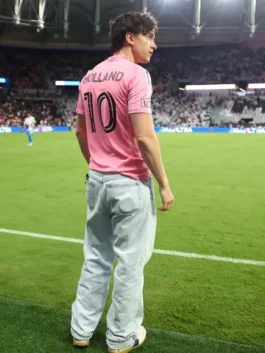 Back view of the pink Tom Holland Inter Miami Jersey showing the full design as seen on Tom Holland