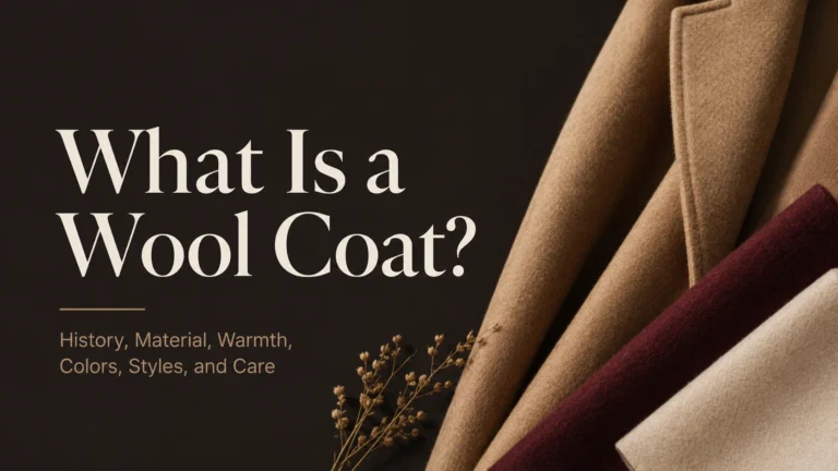 Banner introducing a complete guide to what a wool coat is, covering history, material, and care