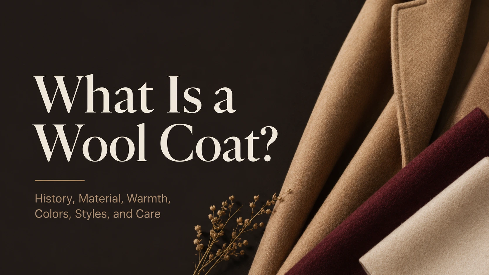 Banner introducing a complete guide to what a wool coat is, covering history, material, and care