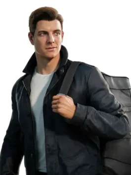 Premium real leather 007 First Light James Bond Black Jacket featuring a snap tab collar and dual front closure.