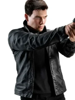 Tailored 007 First Light James Bond Black Jacket in high-density black leather with full length sleeves.