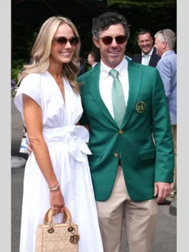 Full view of Rory McIlroy Green Jacket Wimbledon highlighting the tailored green blazer and elegant fit