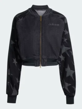 Denim Graphic Varsity Bomber Black Jacket
