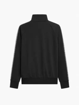 Back view of black fleece Adidas x Sp5der Rhinestone Jacket showing clean fit, full sleeves, and rib knit cuffs.