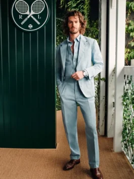 Andrew Garfield IWC Attends Wimbledon Suit featuring refined tailoring, a sophisticated silhouette, and Wimbledon-inspired formal styling