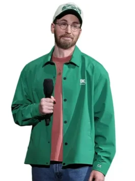 Green Avengers Doomsday Promo Chris Evans Jacket as worn by Chris Evans at CinemaCon 2026 during the Avengers Doomsday promotional event