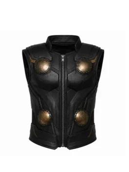 Avengers Doomsday Thor Black Leather Vest Front View