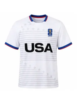 Front view of white Brad Pitt World Cup Quarter Finals Jersey showing the pullover style and round neckline.