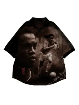 Front view of the CJ X Nike Athletes Ronaldinho Retro Jersey highlighting the shirt collar and pullover style.