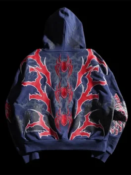Back view of multicolor Civil Regime x Spiderman Miles Morales Hoodie in soft fleece with rib knitted cuffs.
