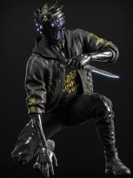 Premium real leather Cyberpunk 2077 Cyborg Black Leather Jacket in a classic street-ready bomber style.