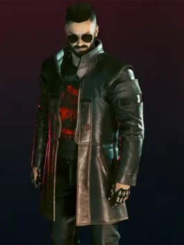 Premium real leather Cyberpunk 2077 Durable Brown Long Leather Coat with a sleek stand up style collar.