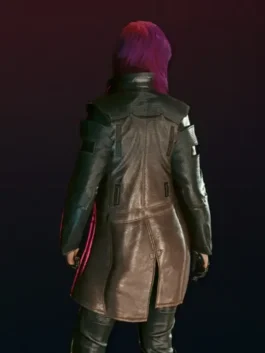 Clean back view of the real leather Cyberpunk 2077 Female V Brown Leather Coat showing smooth panels and seams.